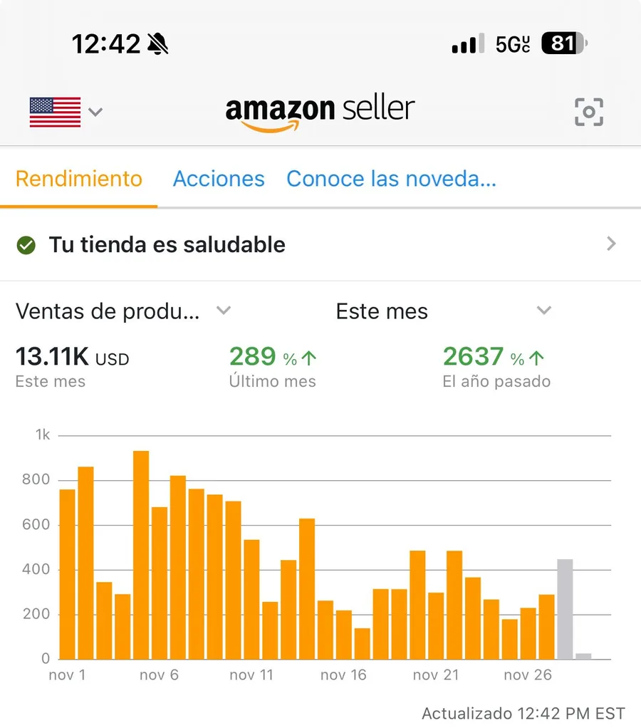 Captura de la app Amazon Seller compartida por un estudiante de Código Wholesale