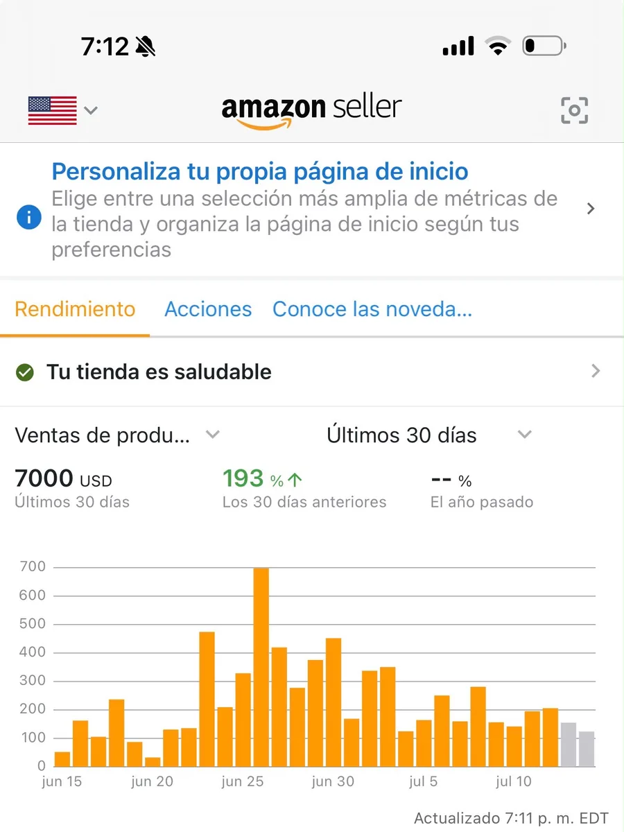 Captura de la app Amazon Seller compartida por un estudiante de Código Wholesale