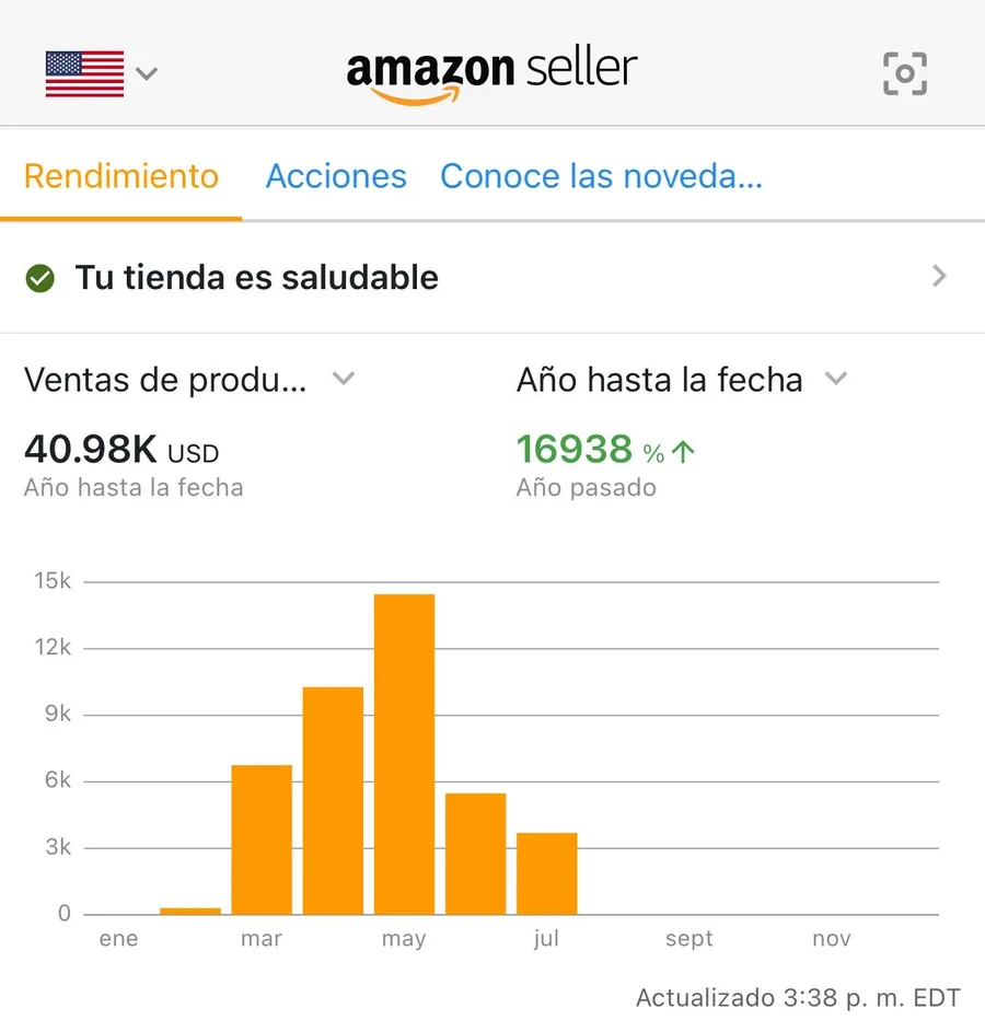 Captura de la app Amazon Seller compartida por un estudiante de Código Wholesale
